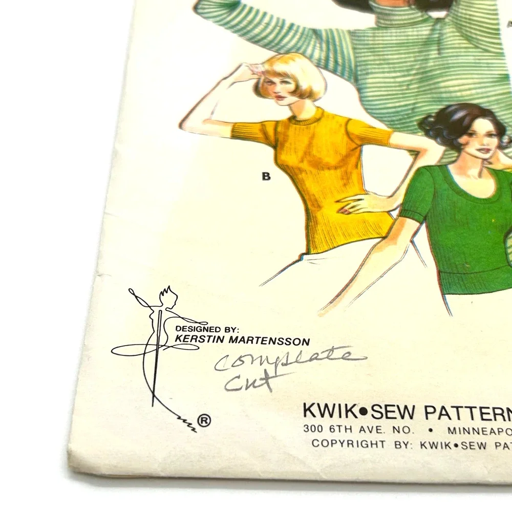 Kwik Sew Vintage‎ Retro 1970's Pattern #601 Ribbing Tops 3 Styles Size 6-18